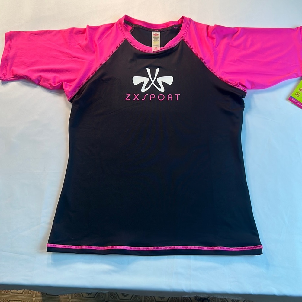 NWT by Zxsport XL black and hot pink short sleeved, athletic shirt
